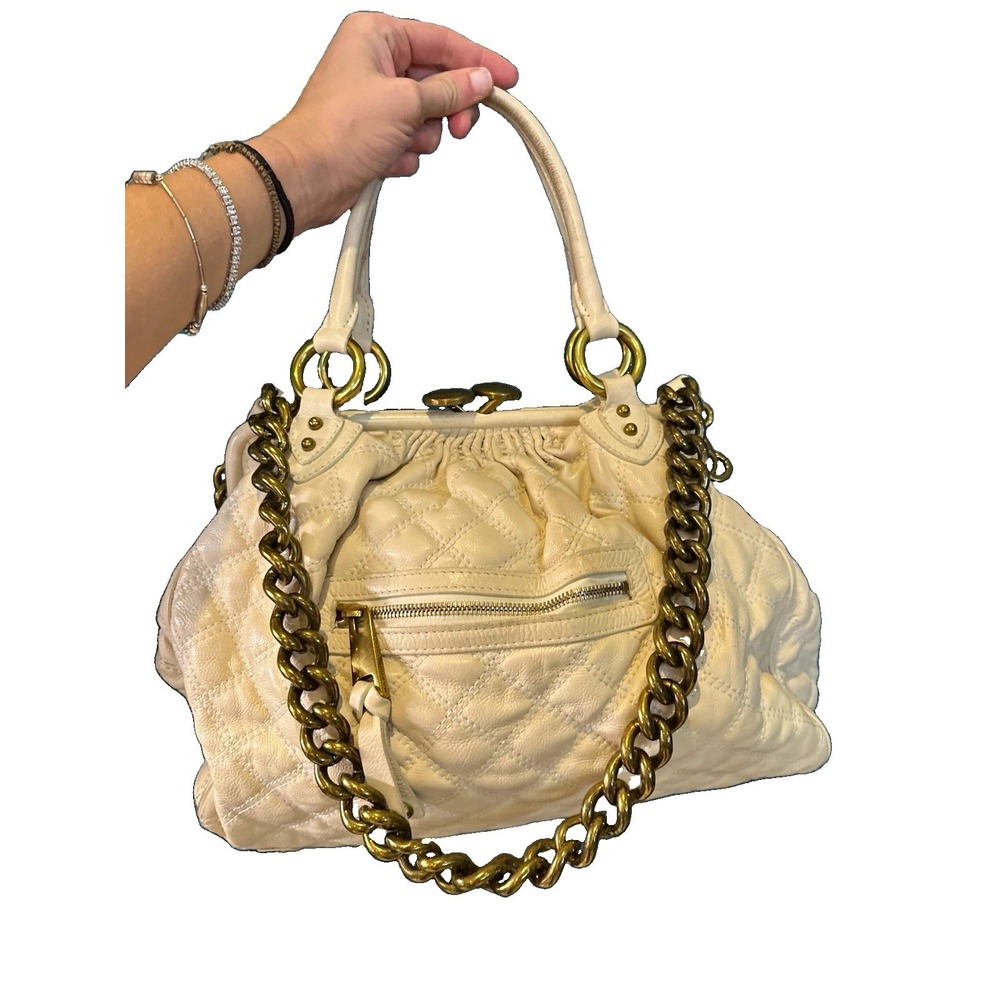 Vintage Marc Jacobs Stam Bag Ivory Quilted Leather Gold Chain Y2K Made Italy